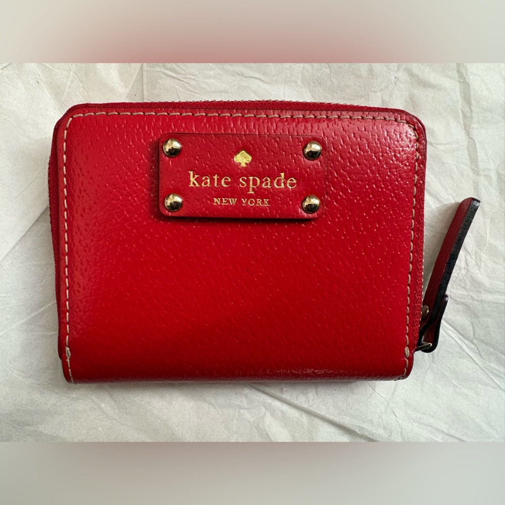 NEW Kate Spade Mini Neda Wellesley Garnet Red Wallet Genuine Leather Zip